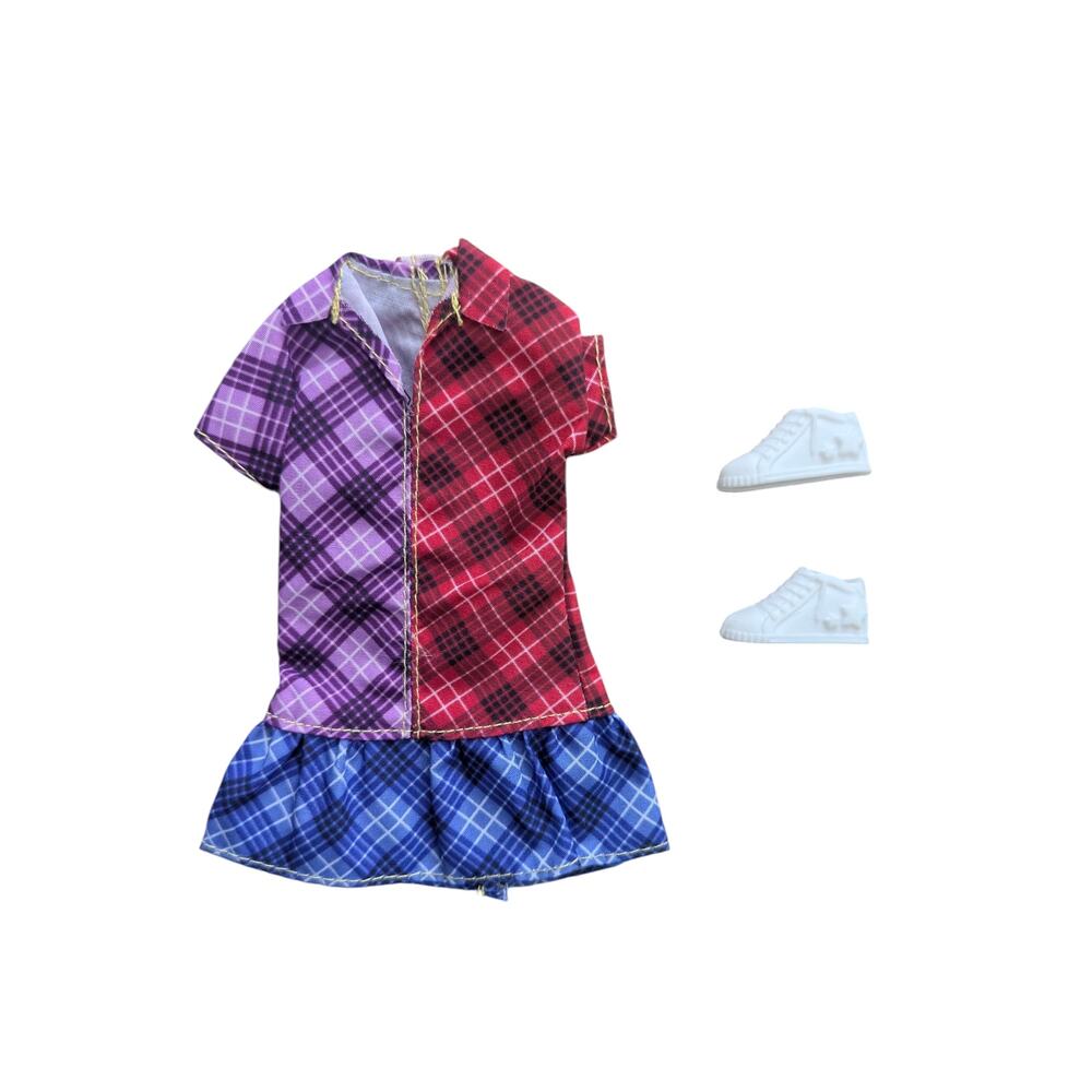Fashionistas #137 Barbie Doll Outfit Plaid Dress and Shoes GHW53 - Picture 2 of 3